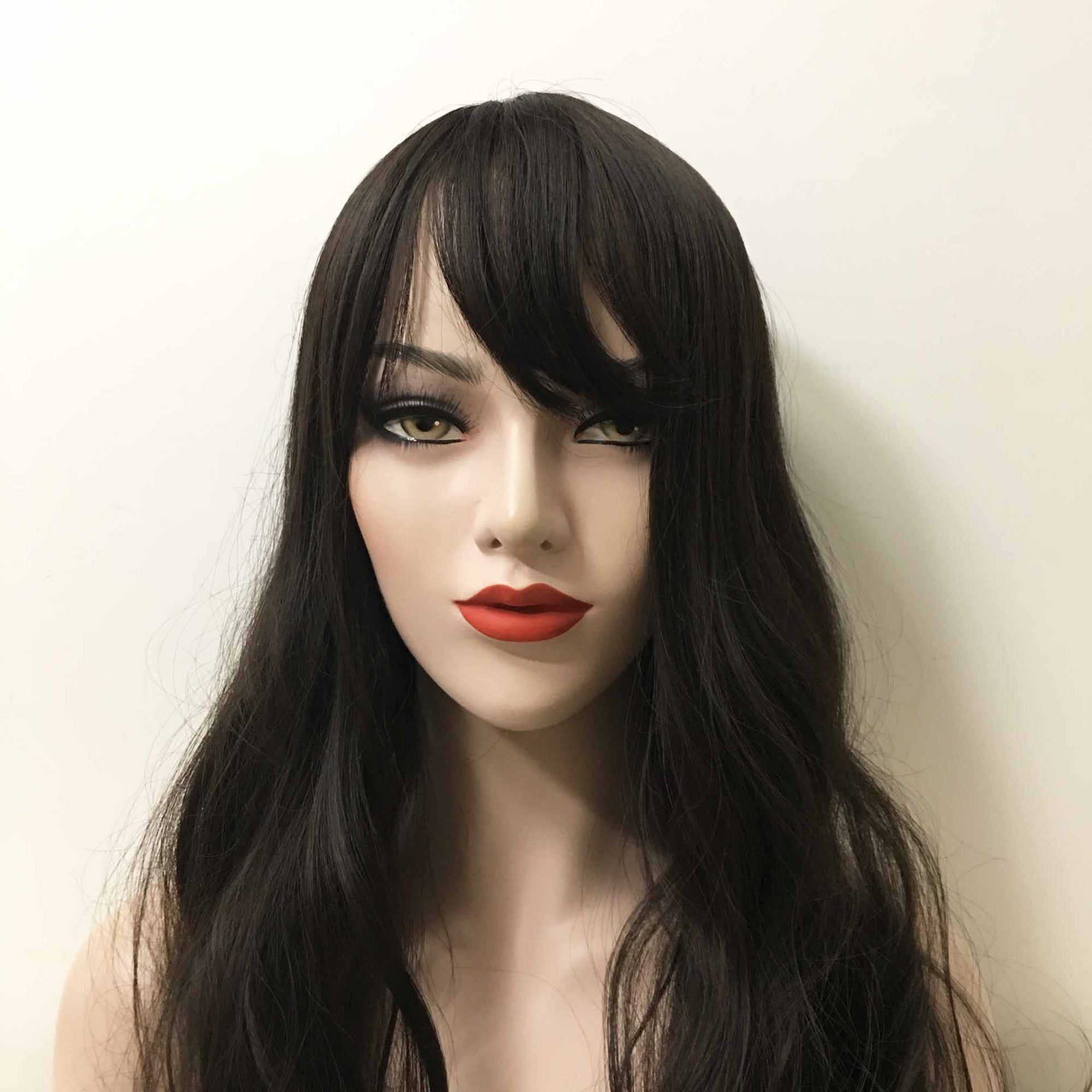 nevermindyrhead Women Natural Black Long Curly Fringe Bangs Wig