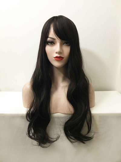 Women Natural Black Long Curly Fringe Bangs Wig