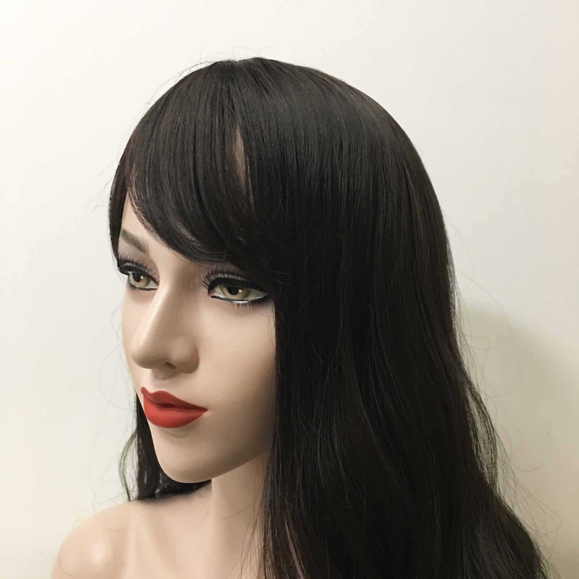 nevermindyrhead Women Natural Black Long Curly Fringe Bangs Wig