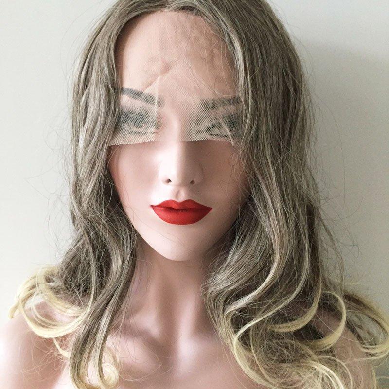 nevermindyrhead Women Ombre Blonde Grey Lace Front Long Curly Middle Part Wig