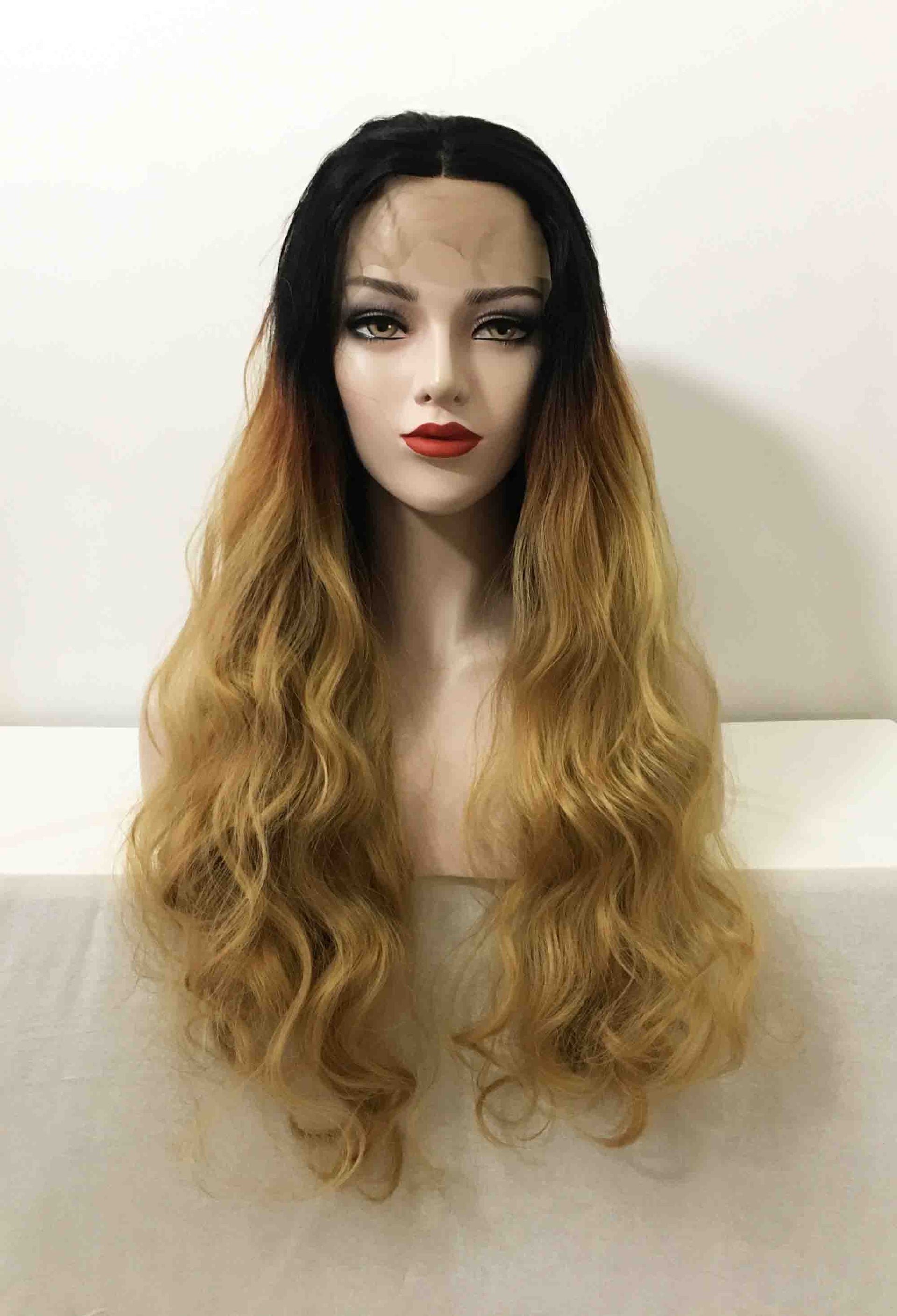 nevermindyrhead Women Ombre Brown Dark Root Lace front Long Curly Middle Part Wig