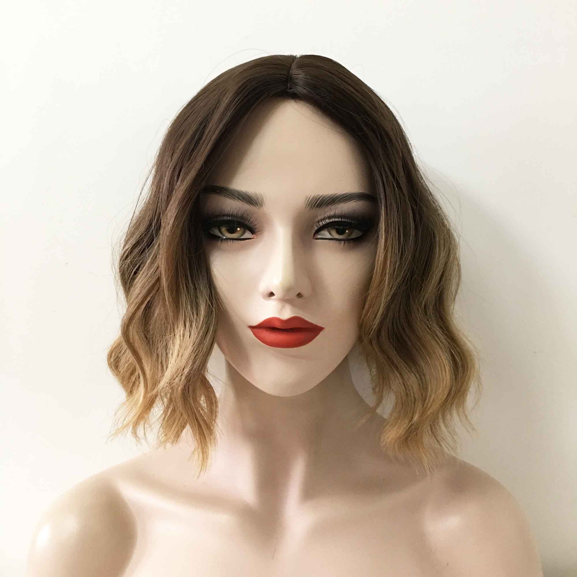 nevermindyrhead Women Ombre Dark Brown Blonde Short Curly Middle Part Bob Wig