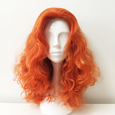 Women Orange Long Curly Slicked Back Fluffy Cosplay Wig