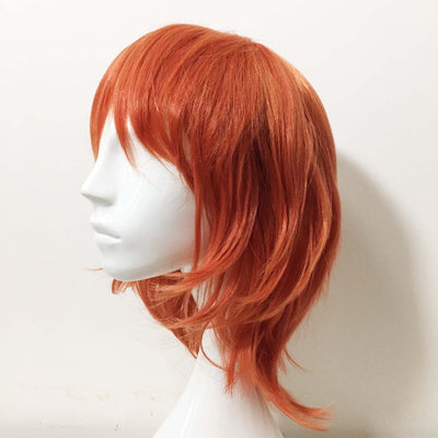 Women Orange Short Straight Fringe Bangs Layered Cosplay Wig