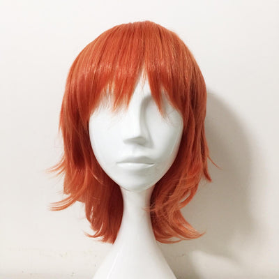 Women Orange Short Straight Fringe Bangs Layered Cosplay Wig