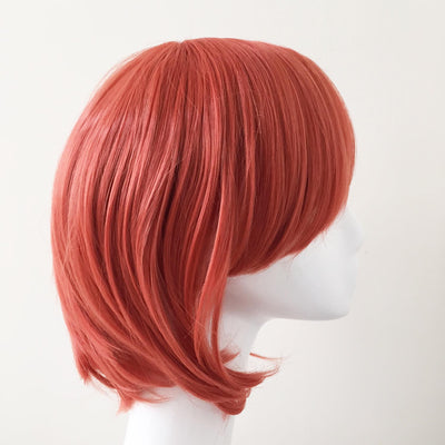 Women Dark Orange Short Straight Side Swept Bangs Cosplay Wig
