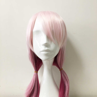 Women Pink Ombre Long Straight Ponytails Fringe Bangs Cosplay Wig