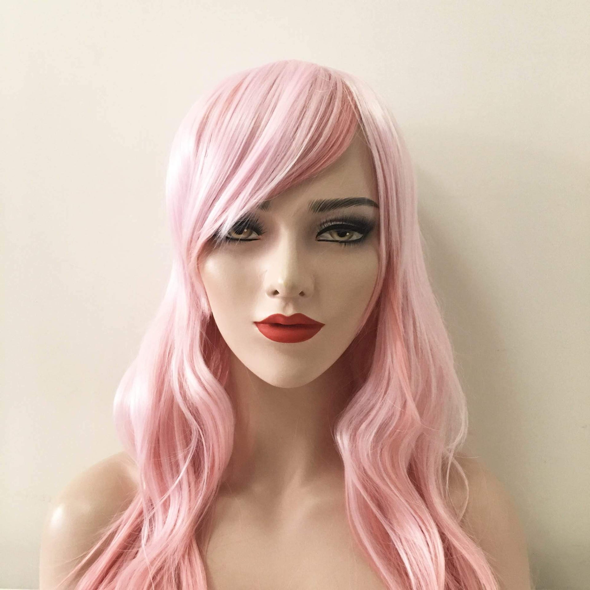 nevermindyrhead Women Pink Ombre Long Wavy  Side Swept Bangs Wig