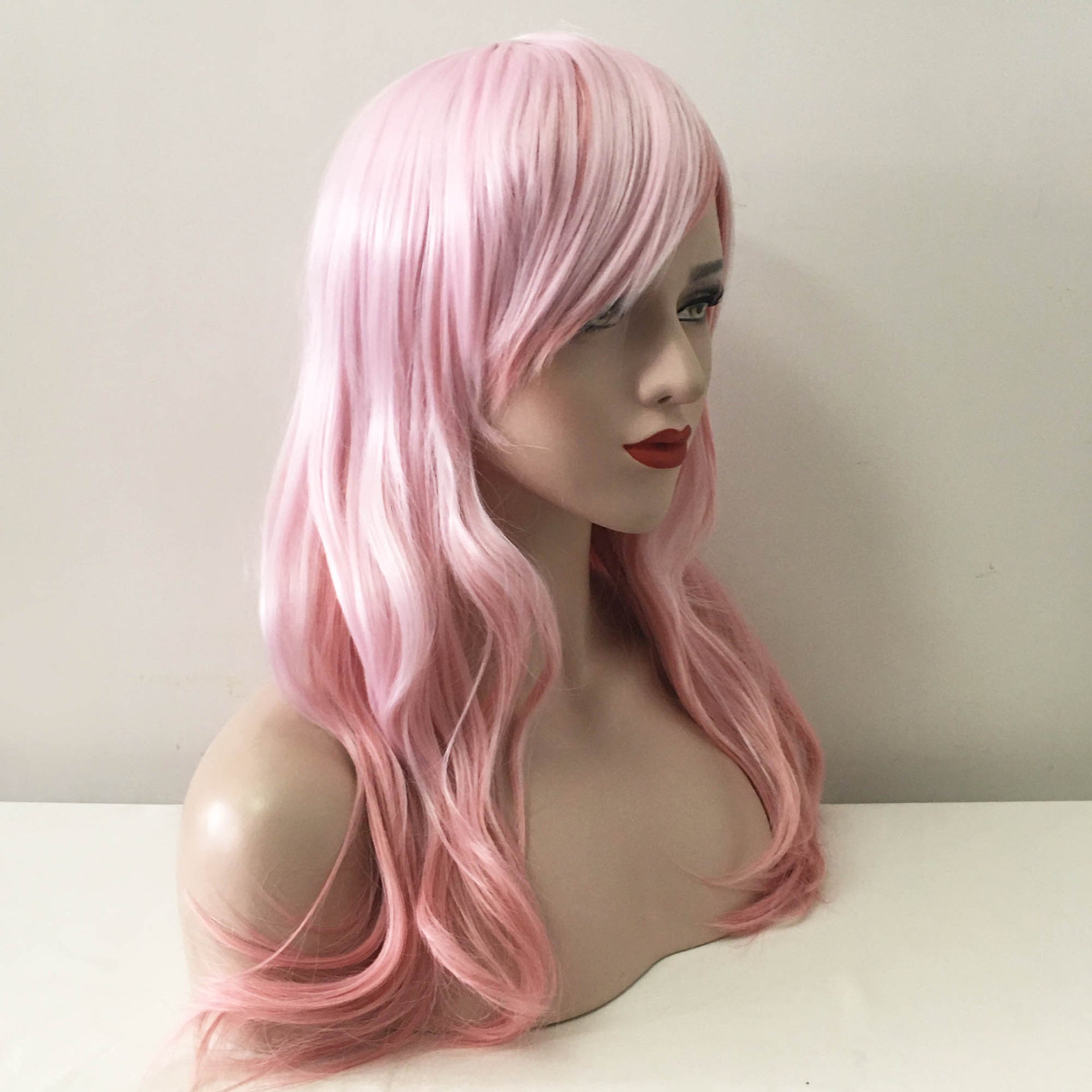 nevermindyrhead Women Pink Ombre Long Wavy  Side Swept Bangs Wig