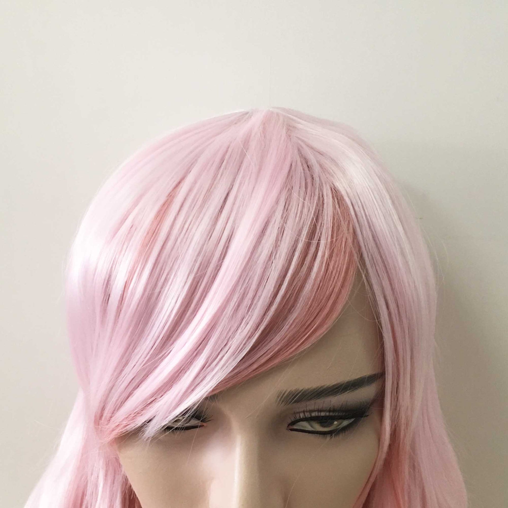 nevermindyrhead Women Pink Ombre Long Wavy  Side Swept Bangs Wig