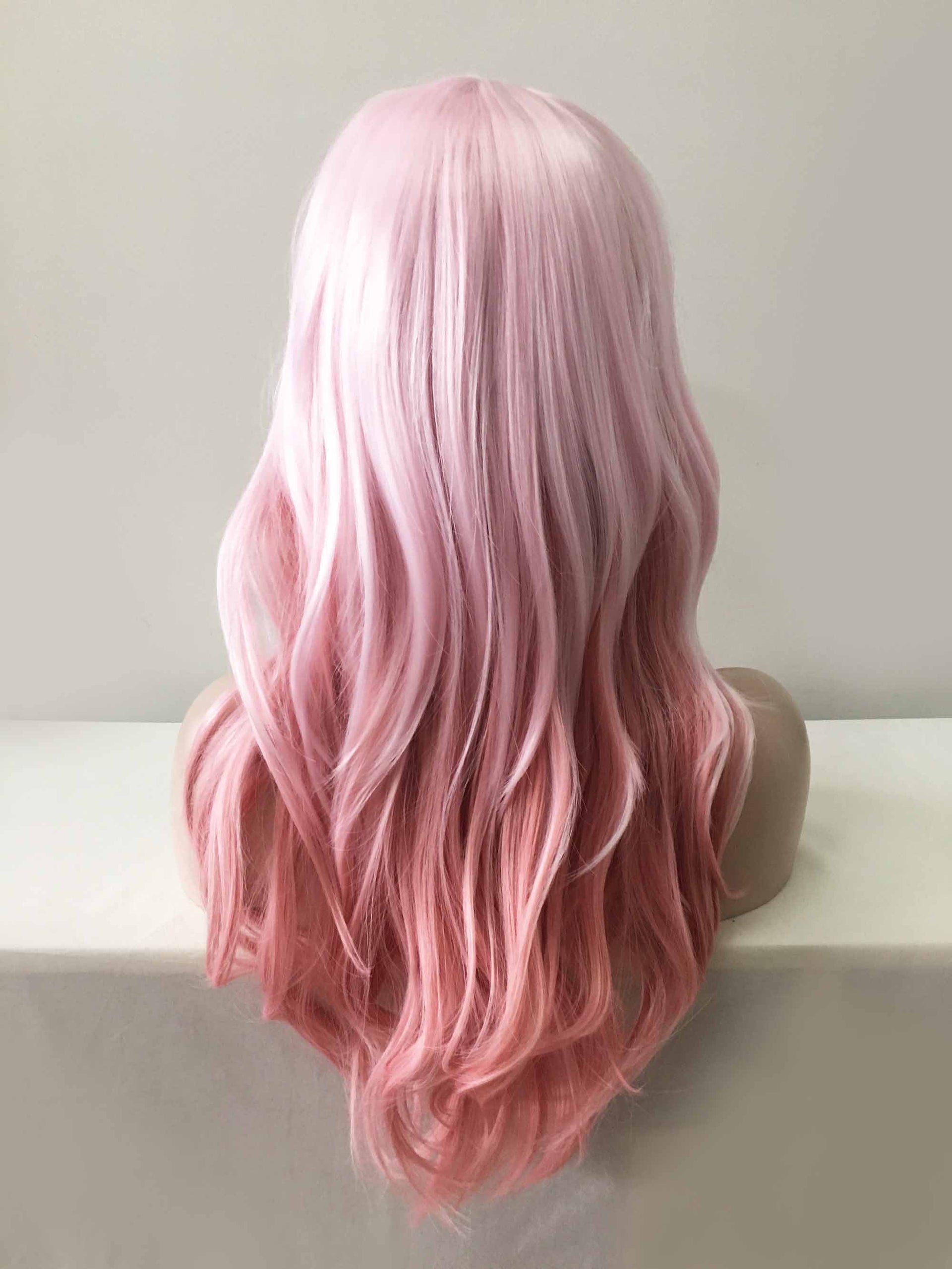 nevermindyrhead Women Pink Ombre Long Wavy  Side Swept Bangs Wig