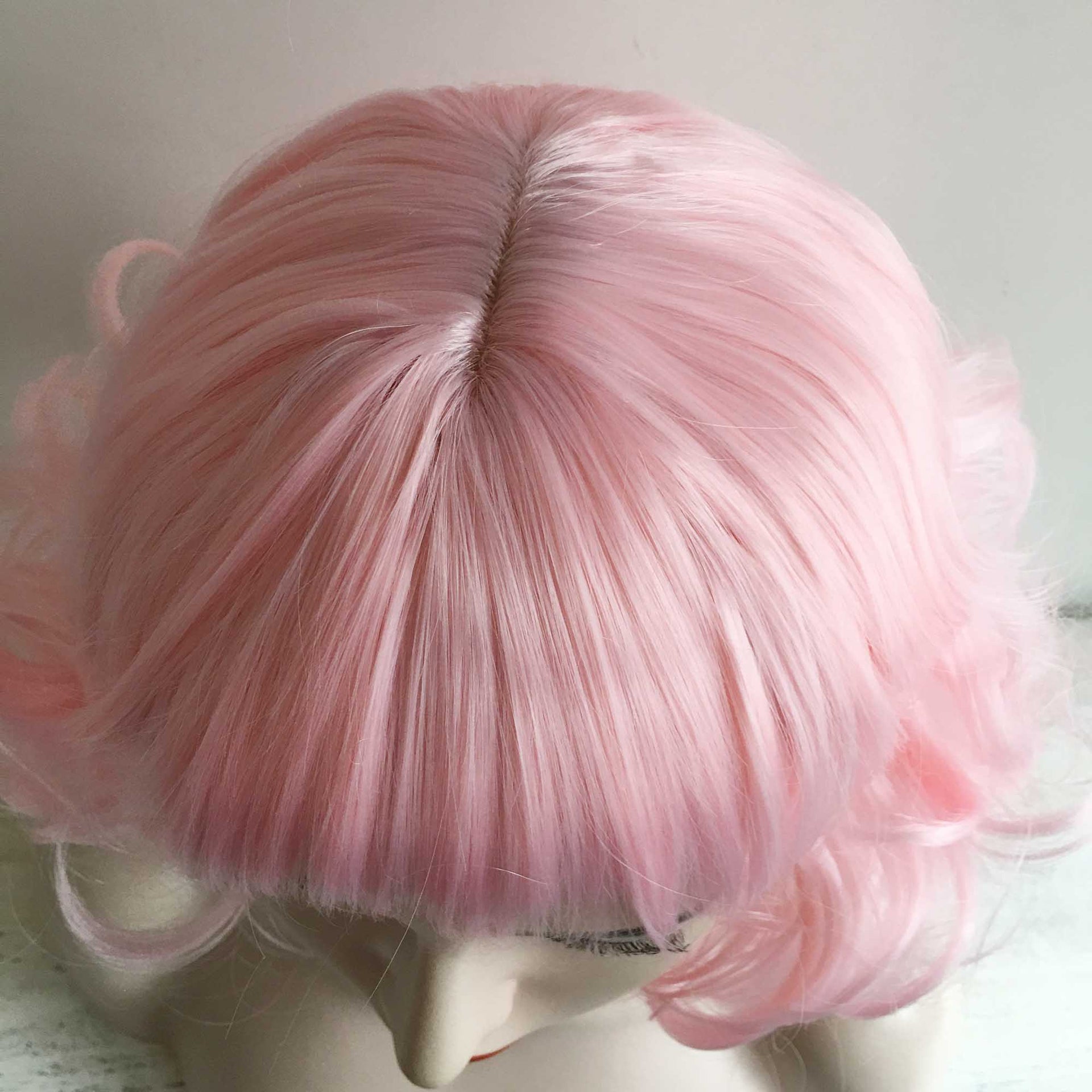 nevermindyrhead Women Pink Short Curly Fringe Bangs Lolita Wig