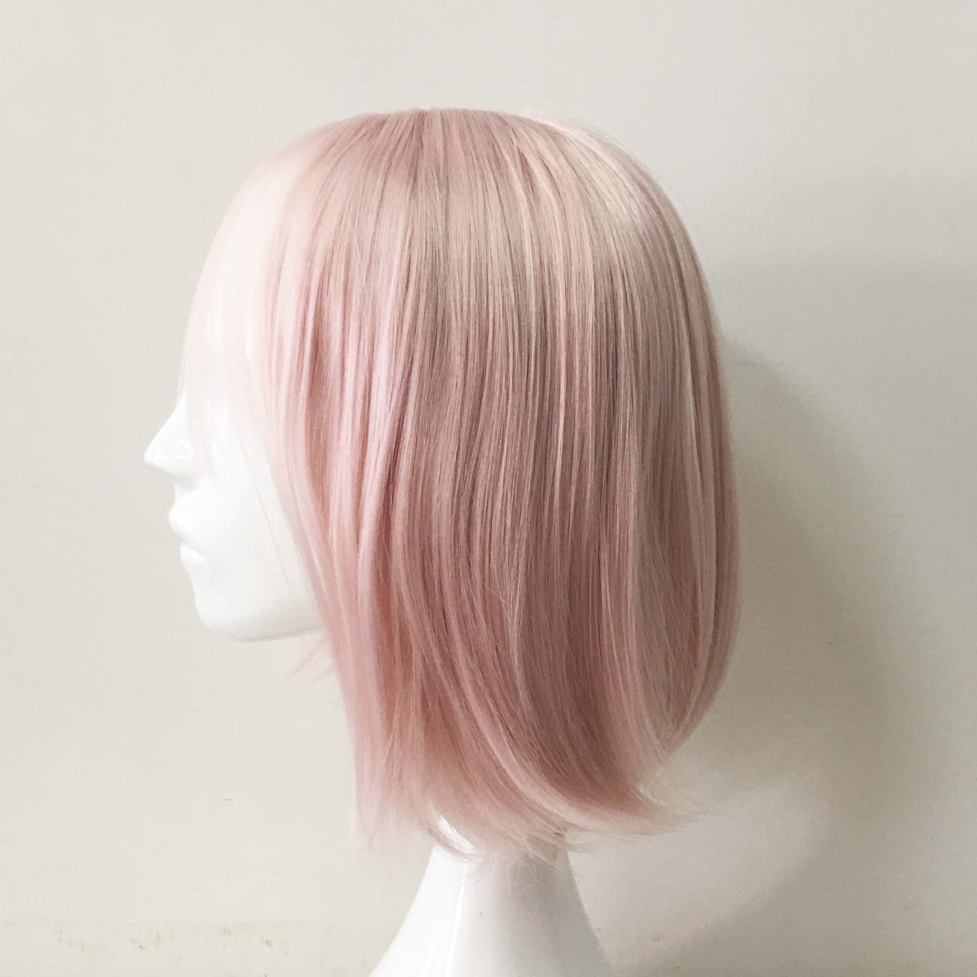 nevermindyrhead Women Pink Short Straight Fringe Bangs Thin Bob Wig