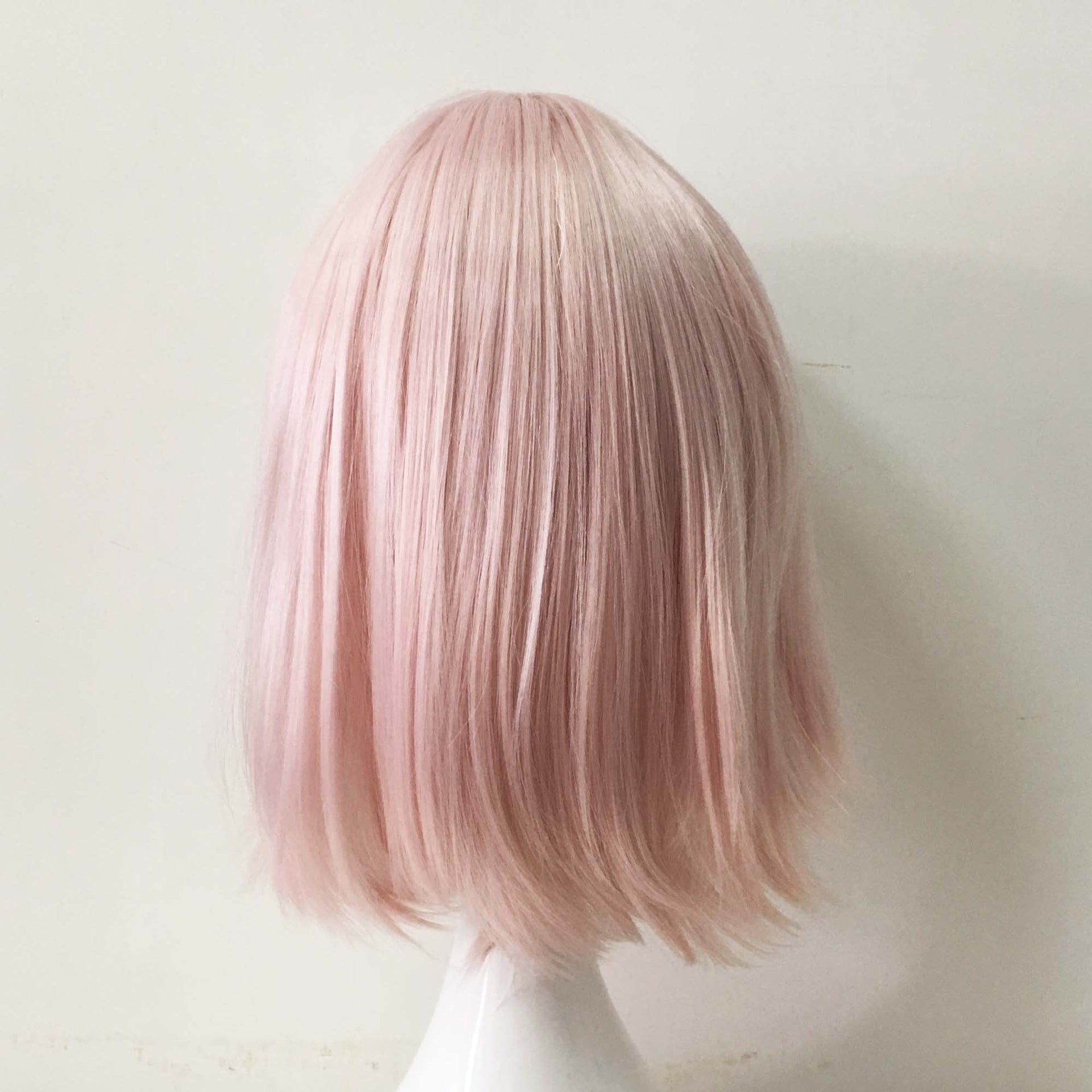 nevermindyrhead Women Pink Short Straight Fringe Bangs Thin Bob Wig