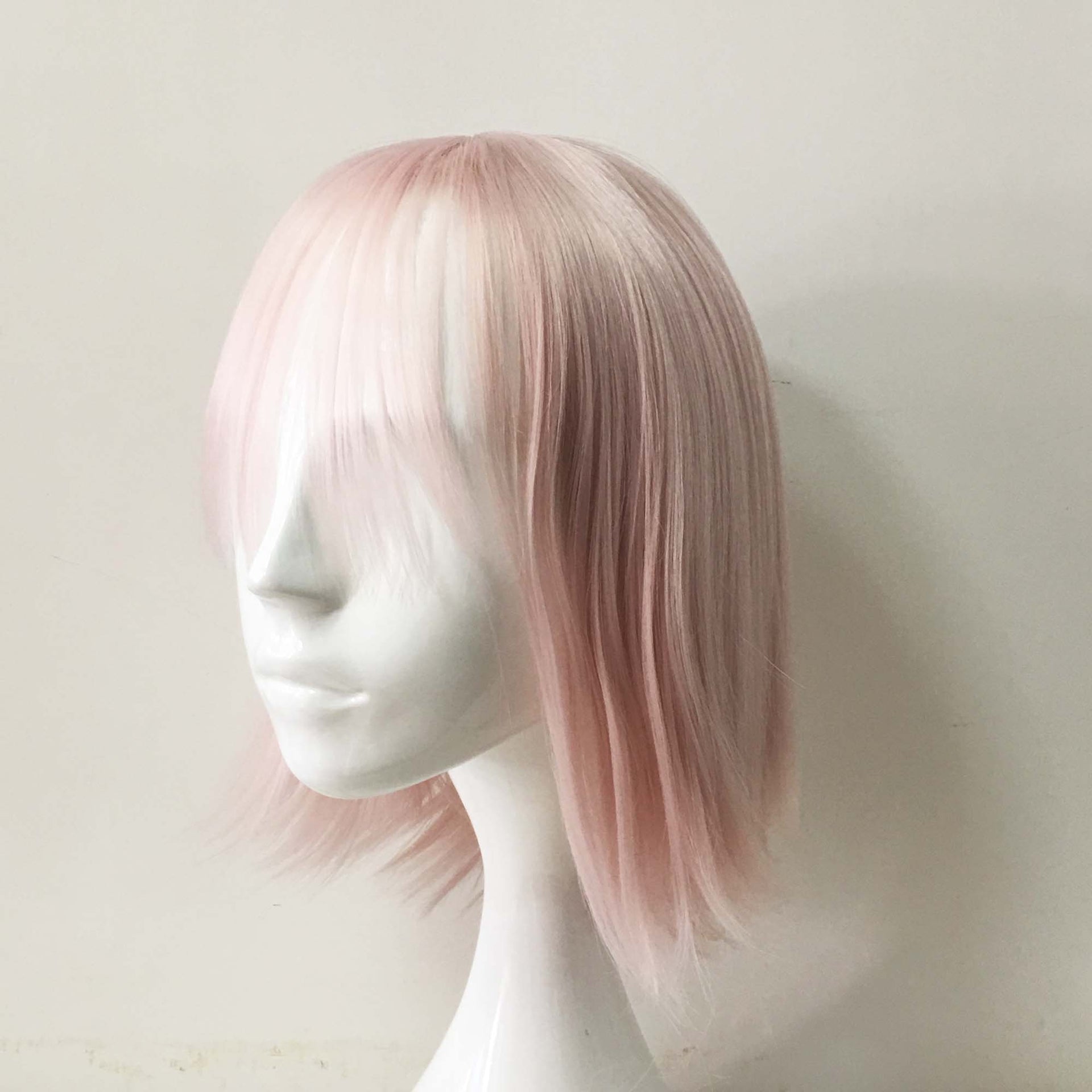 nevermindyrhead Women Pink Short Straight Fringe Bangs Thin Bob Wig