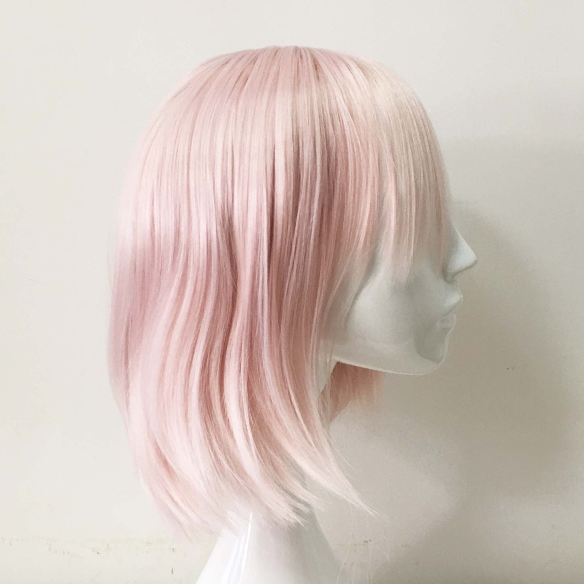 nevermindyrhead Women Pink Short Straight Fringe Bangs Thin Bob Wig