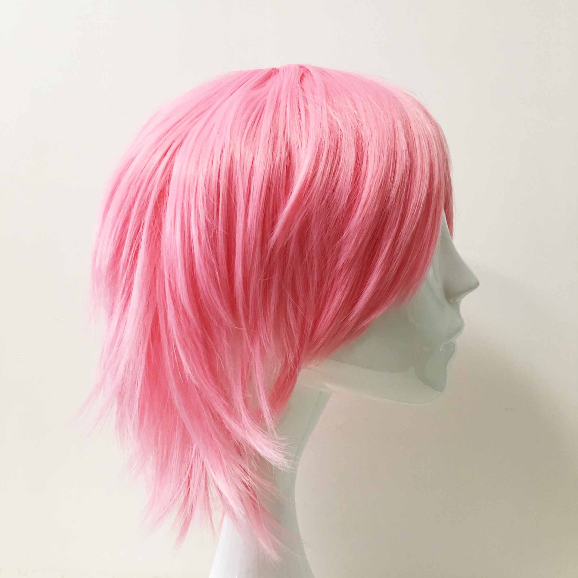 nevermindyrhead Women Pink Short Straight Long Bangs Choppy Cosplay Wig