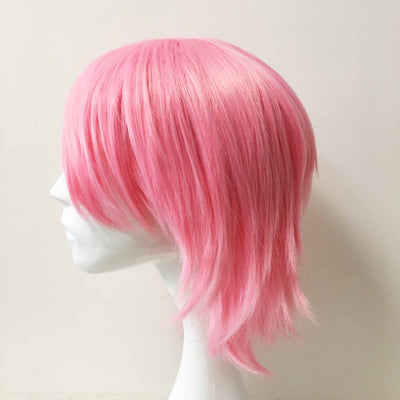 Women Pink Short Straight Long Bangs Choppy Cosplay Wig