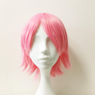 Women Pink Short Straight Long Bangs Choppy Cosplay Wig