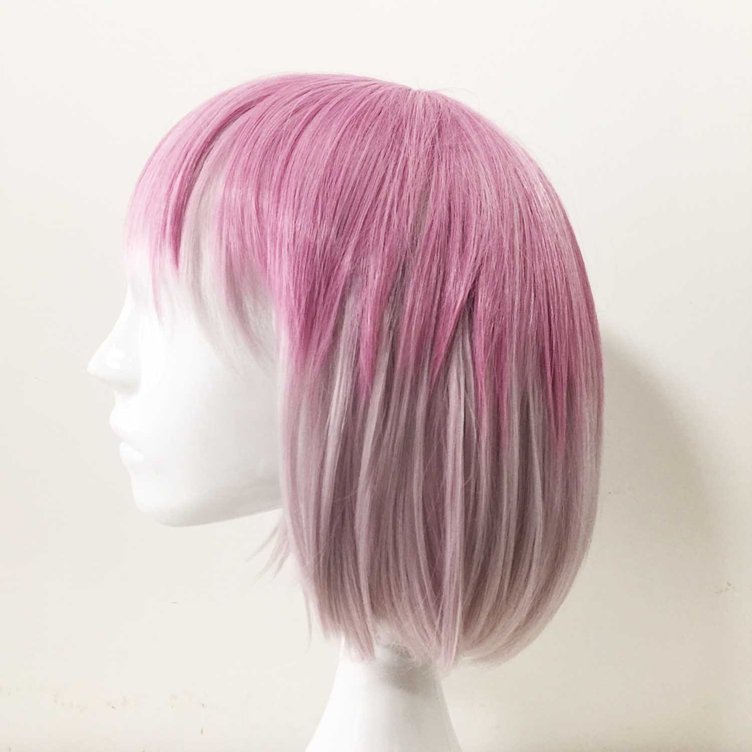 nevermindyrhead Women PinkTwo Tone Short Straight Bob Fringe Bangs Wig