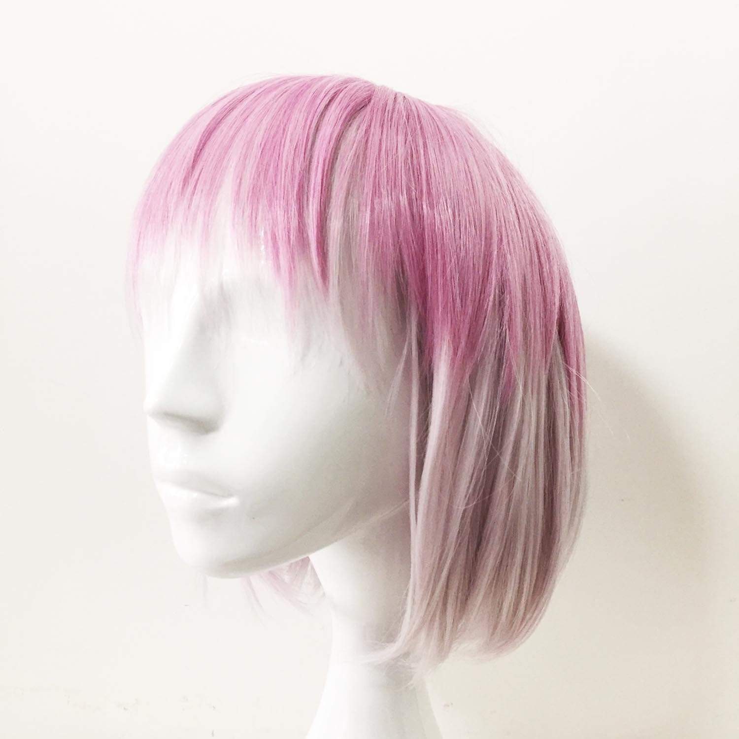 nevermindyrhead Women PinkTwo Tone Short Straight Bob Fringe Bangs Wig