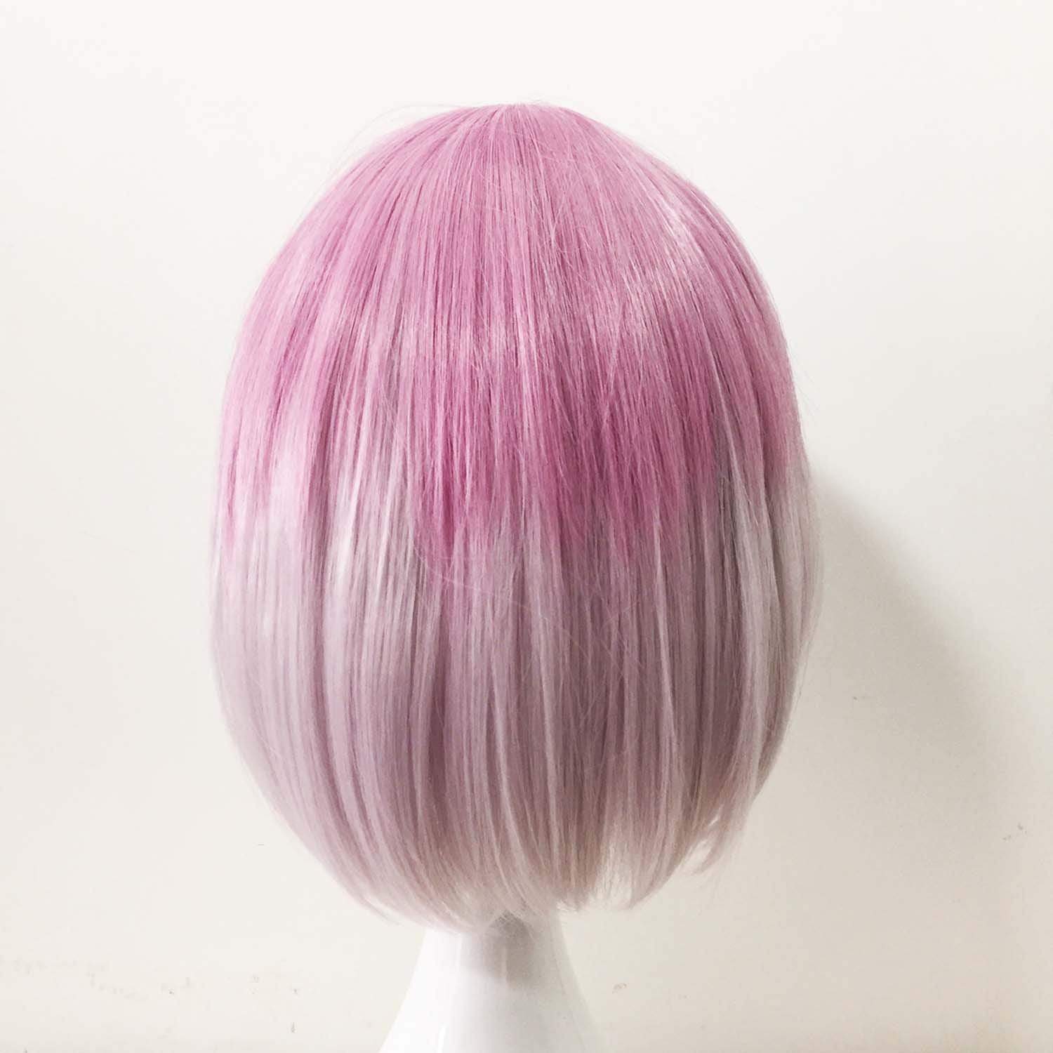 nevermindyrhead Women PinkTwo Tone Short Straight Bob Fringe Bangs Wig