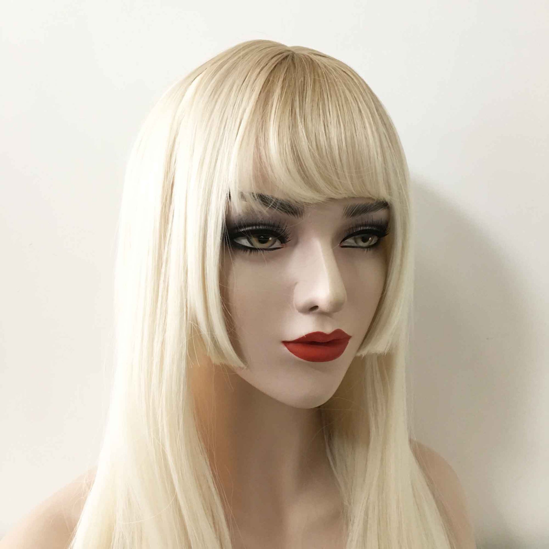 nevermindyrhead Women Platinum Blonde Ombre Long Straight Blunt Bangs Layered Wig