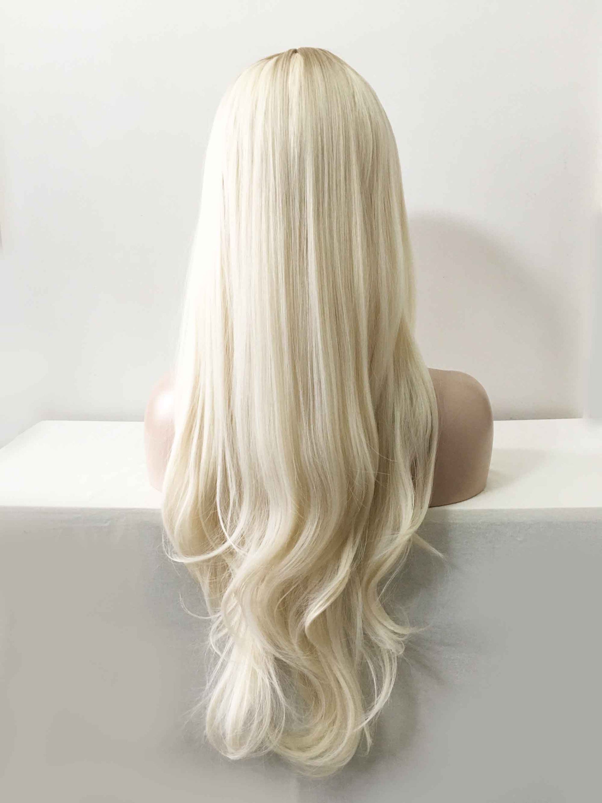 nevermindyrhead Women Platinum Blonde Ombre Long Straight Blunt Bangs Layered Wig