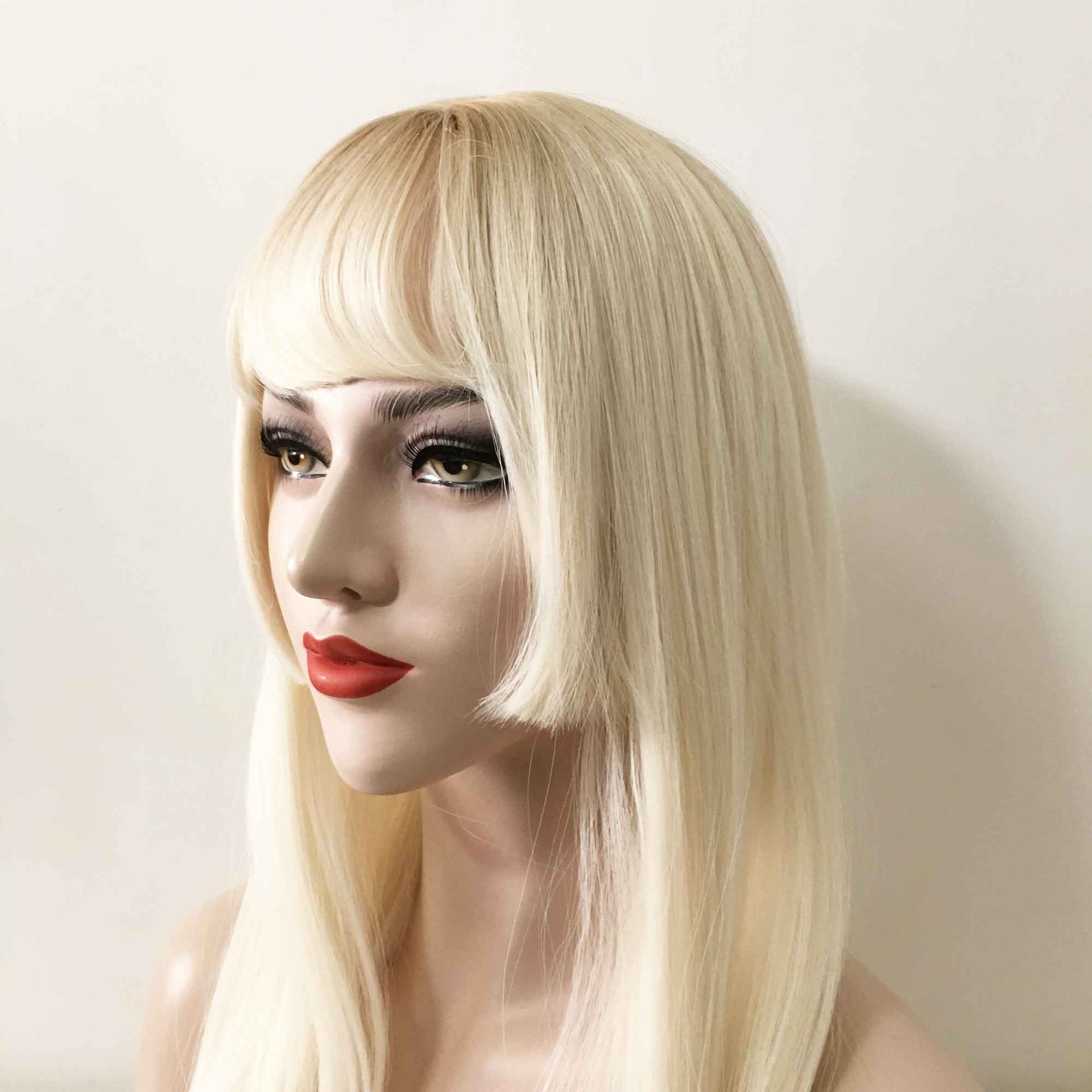 nevermindyrhead Women Platinum Blonde Ombre Long Straight Blunt Bangs Layered Wig