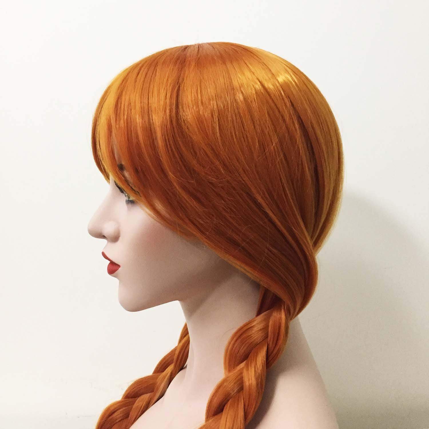 nevermindyrhead Women Princess Style Orange Braid Long Bangs Stranght Hair Wig