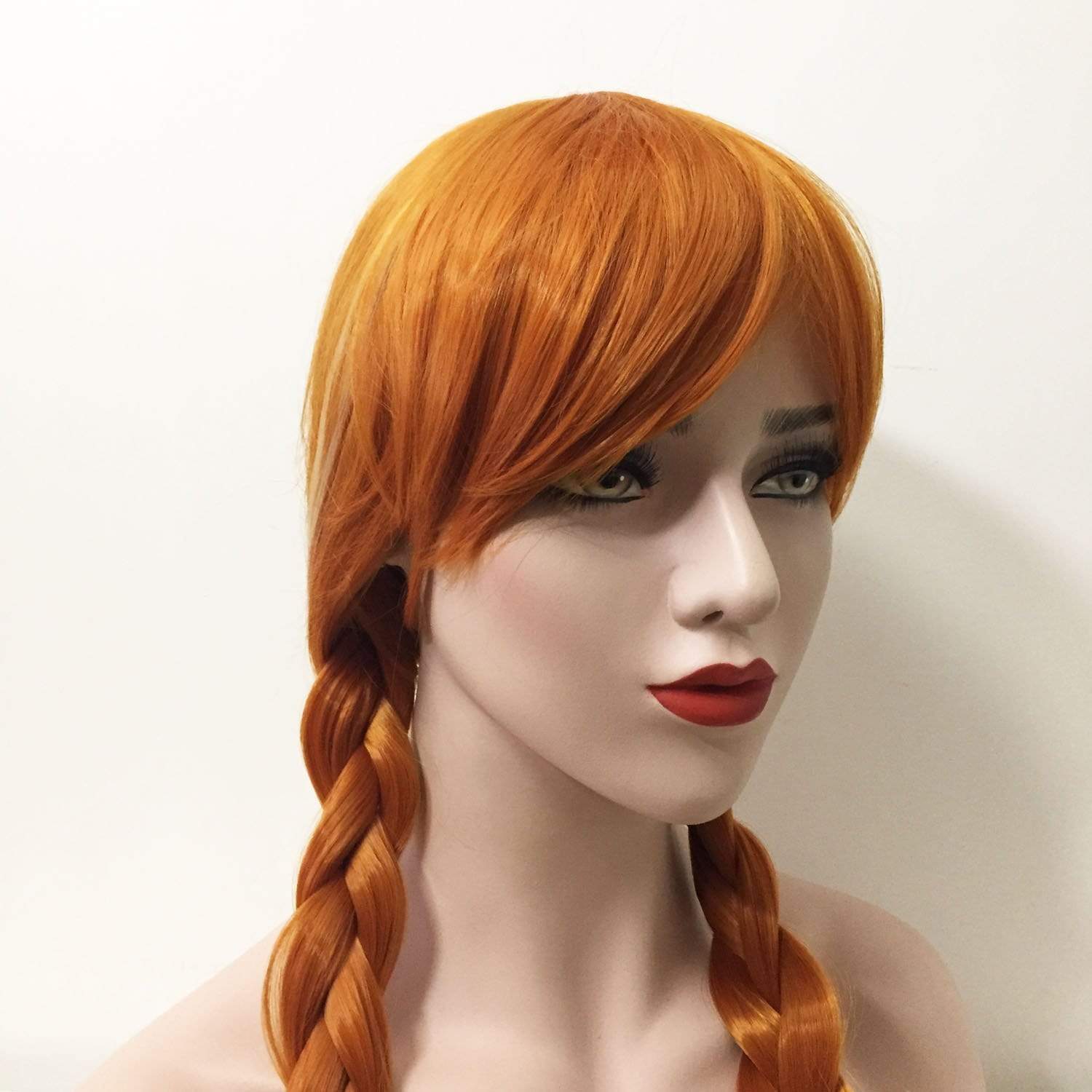 nevermindyrhead Women Princess Style Orange Braid Long Bangs Stranght Hair Wig