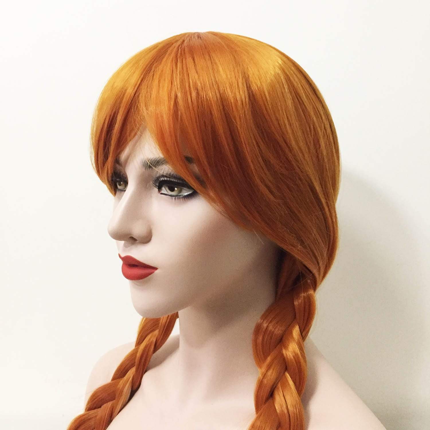 nevermindyrhead Women Princess Style Orange Braid Long Bangs Stranght Hair Wig