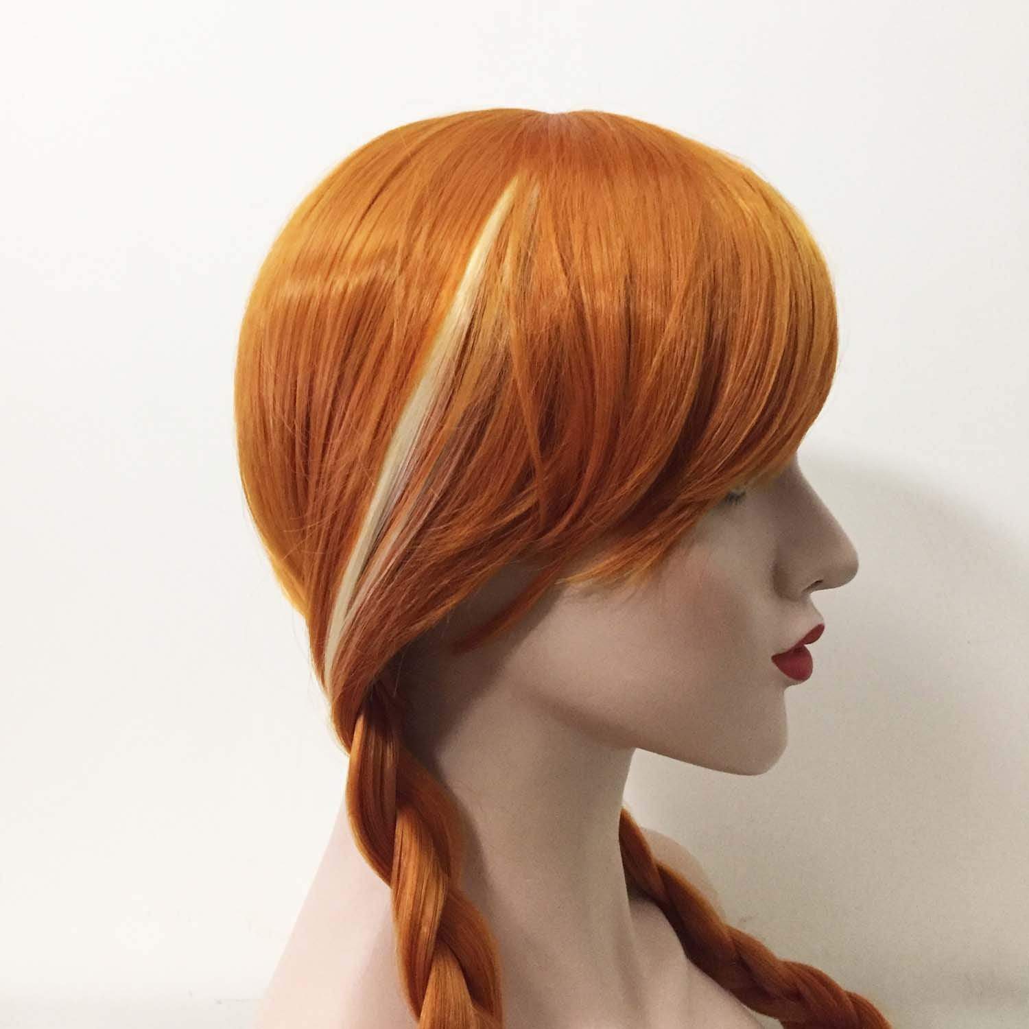 nevermindyrhead Women Princess Style Orange Braid Long Bangs Stranght Hair Wig