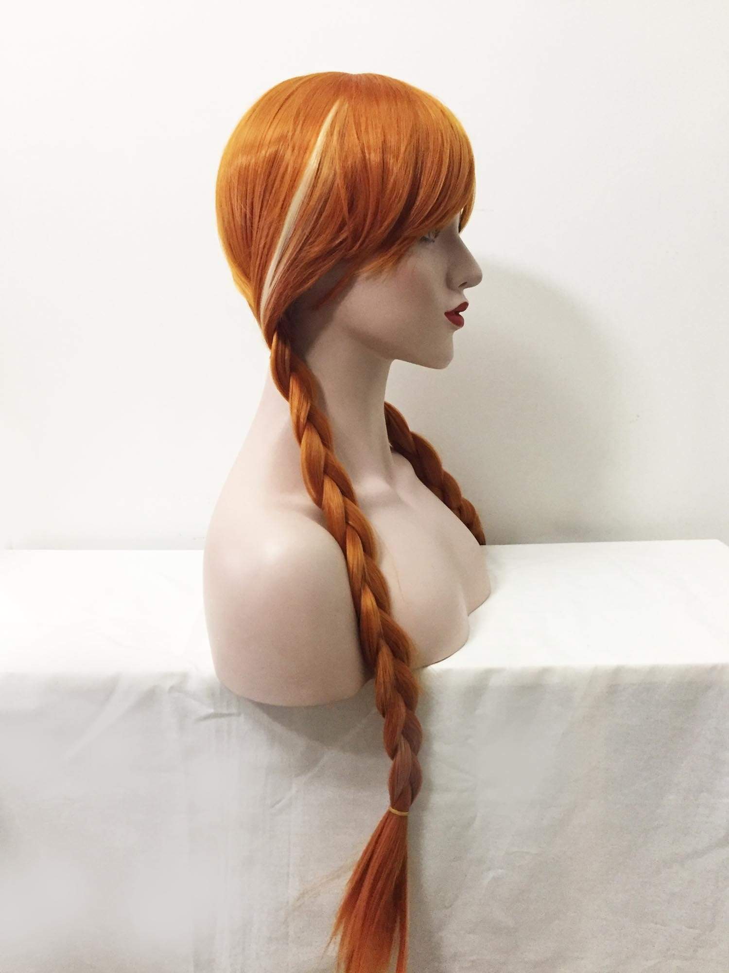 nevermindyrhead Women Princess Style Orange Braid Long Bangs Stranght Hair Wig