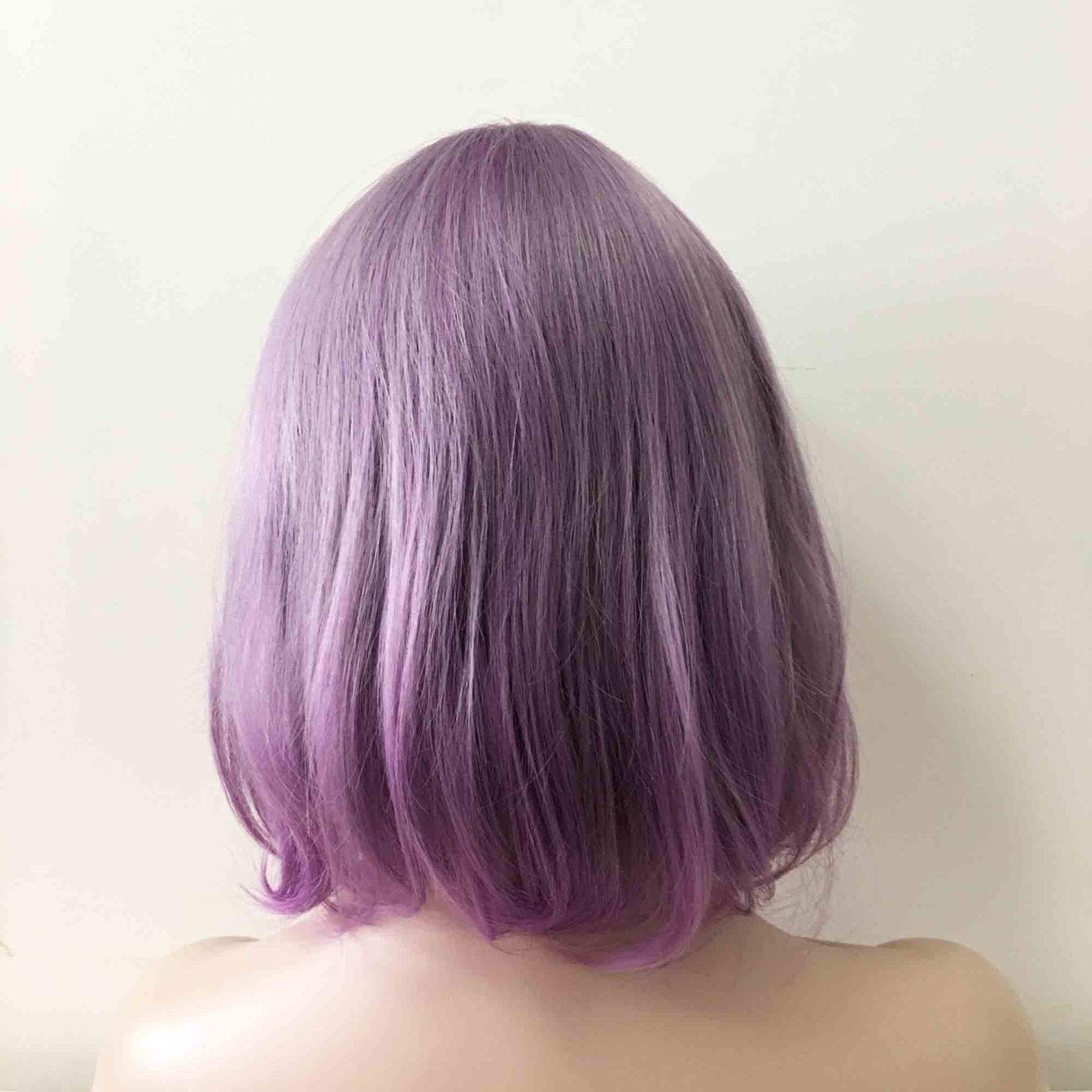 nevermindyrhead Women Purple Grey Ombre Short Straight Bob Fringe Bangs Wig