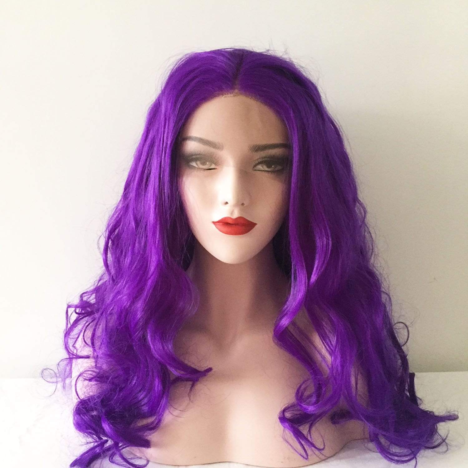 nevermindyrhead Women Purple Lace Front Long Curly Middle Part Wig