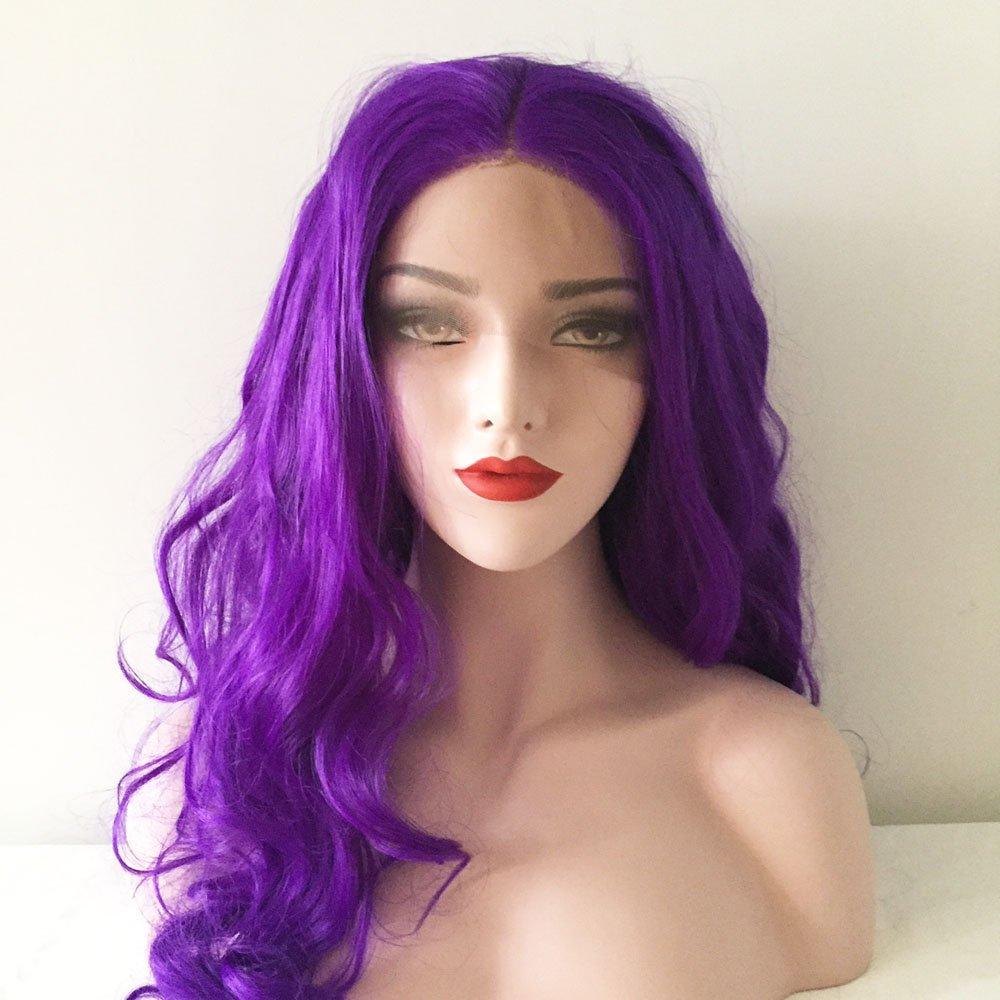 nevermindyrhead Women Purple Lace Front Long Curly Middle Part Wig