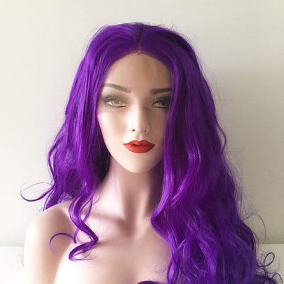Women Purple Lace Front Long Curly Middle Part Wig
