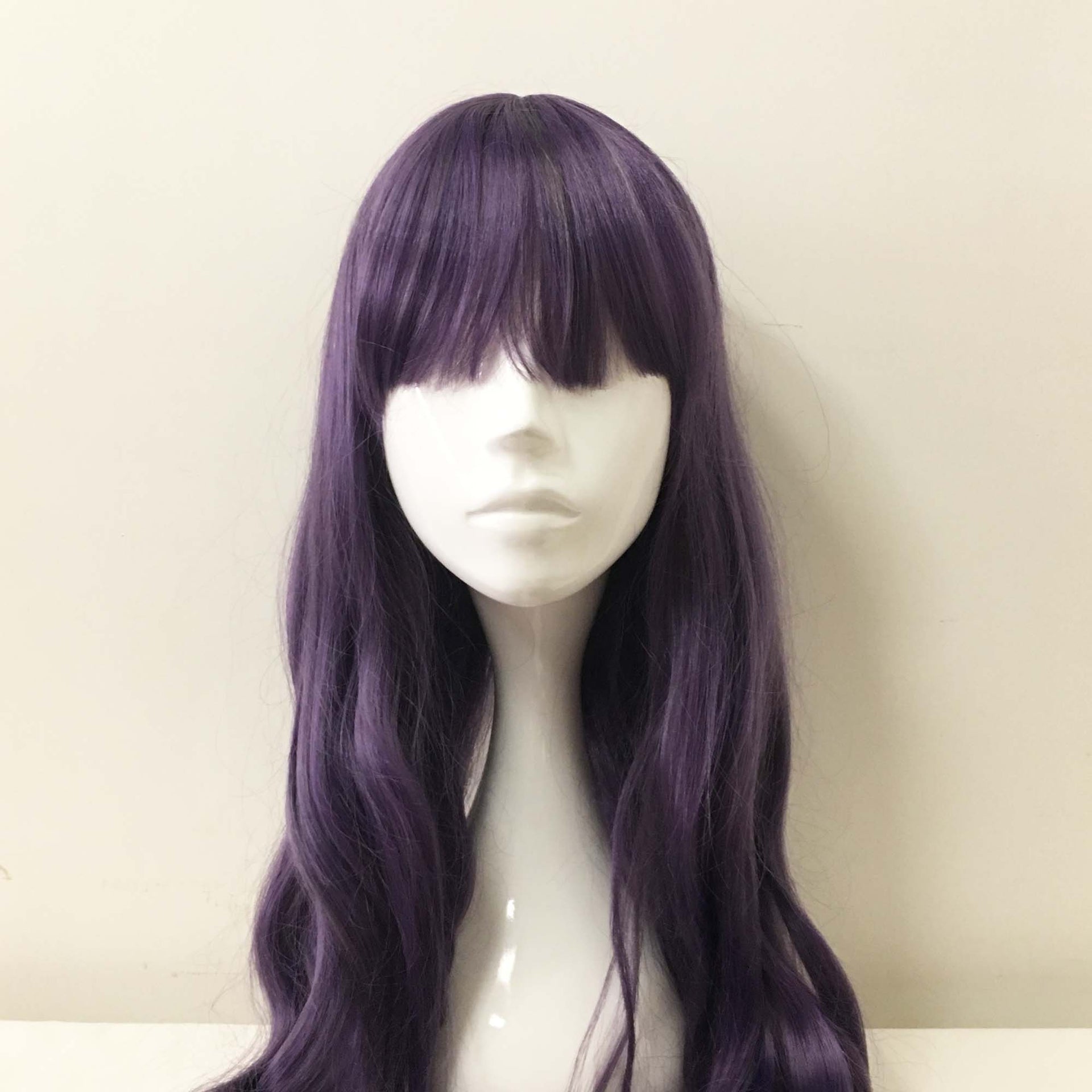 nevermindyrhead Women Purple Long Curly Blunt Bangs Cosplay Wig