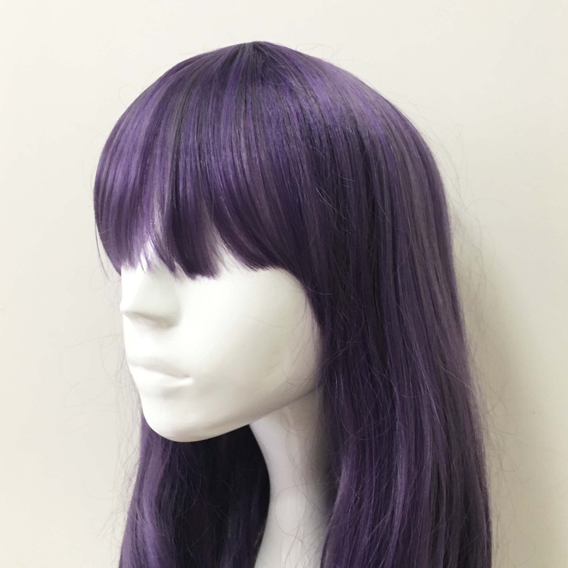 nevermindyrhead Women Purple Long Curly Blunt Bangs Cosplay Wig