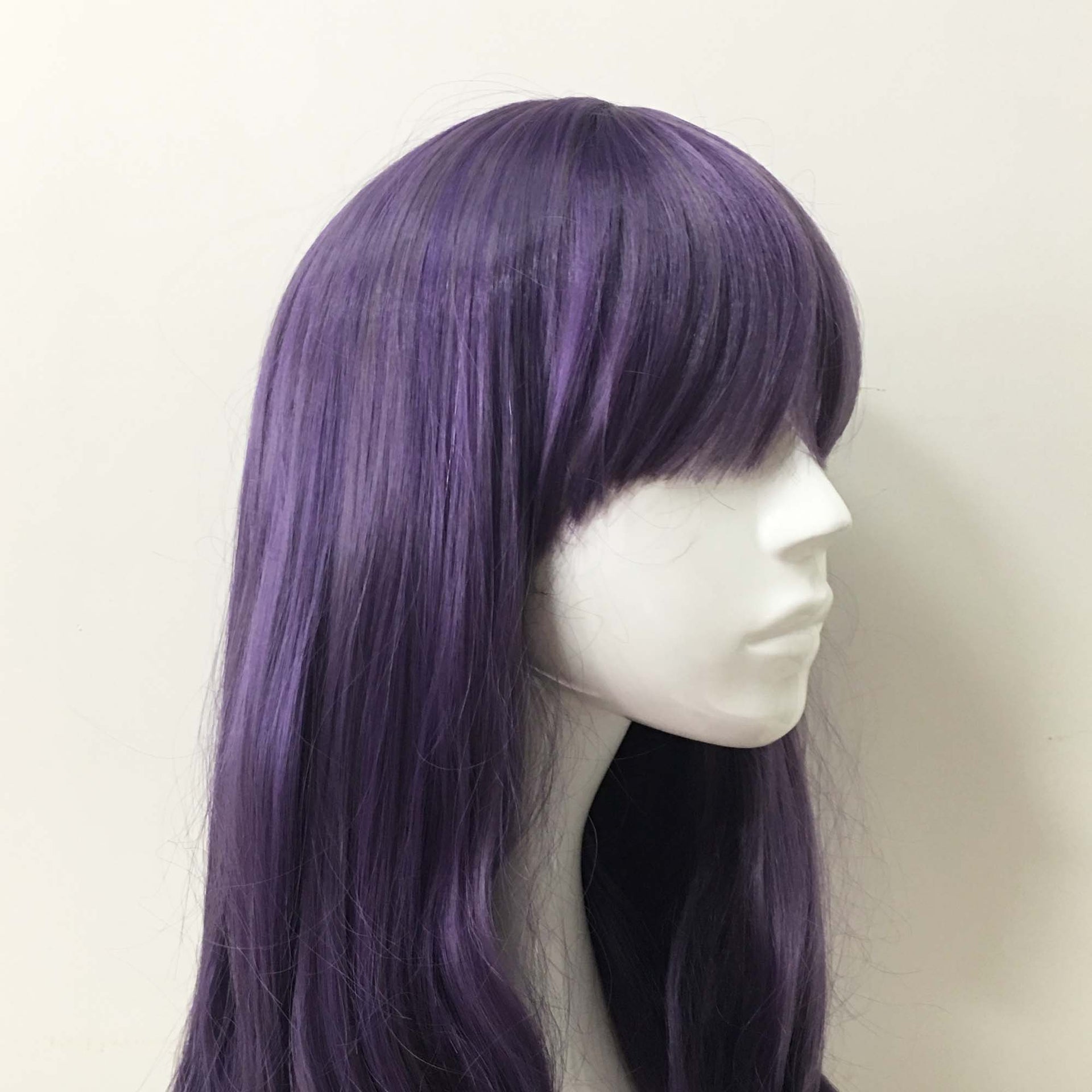 nevermindyrhead Women Purple Long Curly Blunt Bangs Cosplay Wig