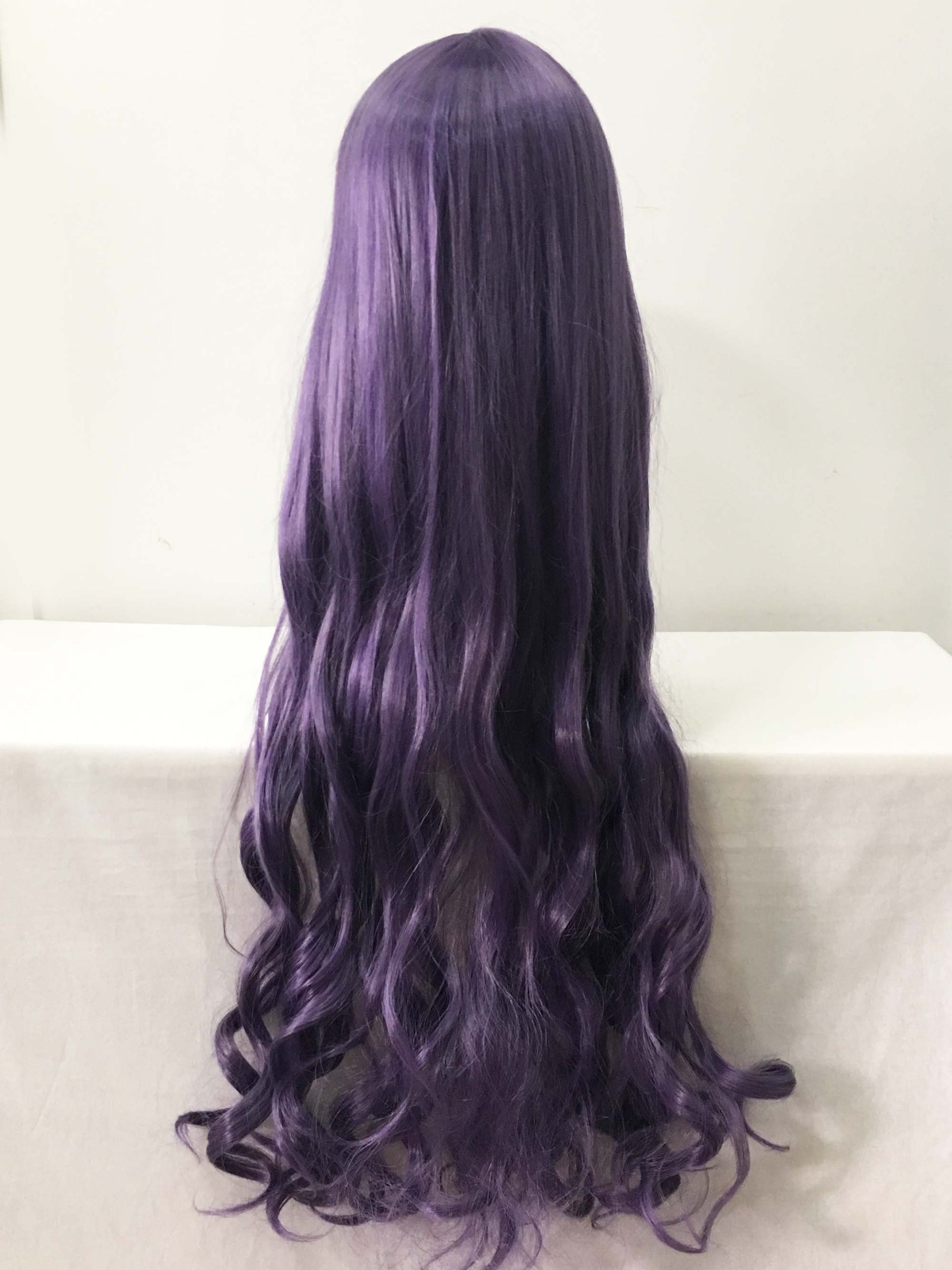 nevermindyrhead Women Purple Long Curly Blunt Bangs Cosplay Wig