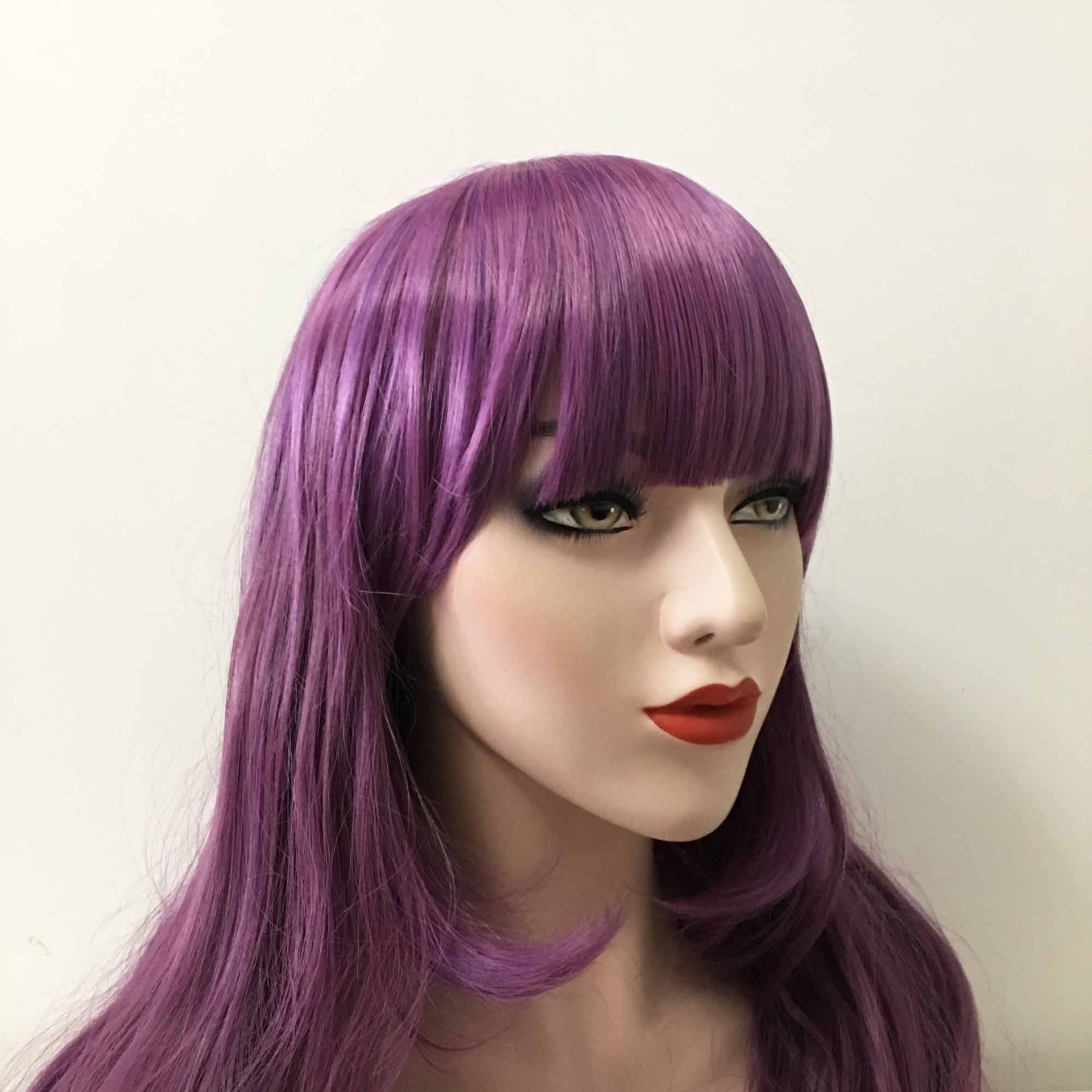 nevermindyrhead Women Purple Long Wavy Blunt Bangs Layered Wig