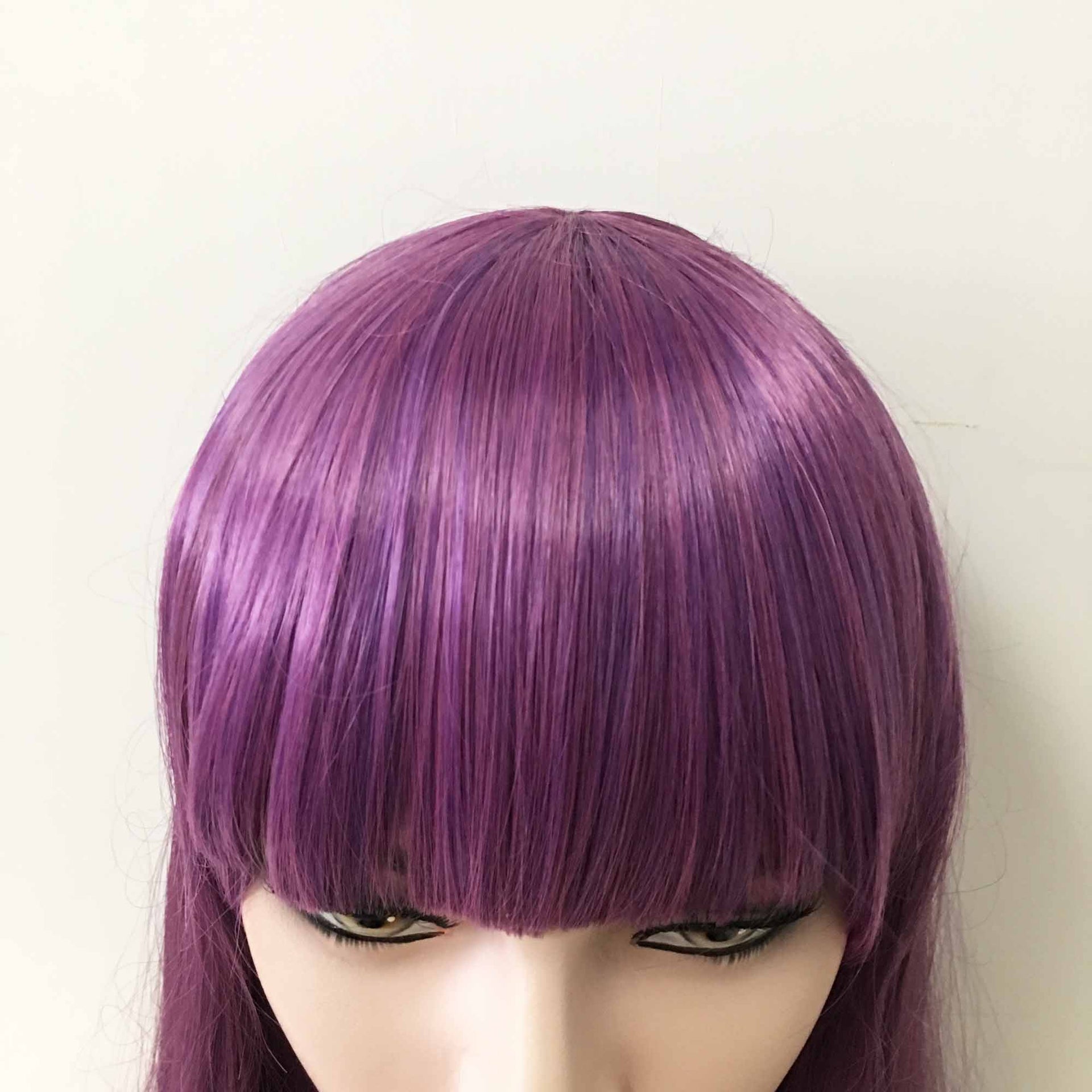 nevermindyrhead Women Purple Long Wavy Blunt Bangs Layered Wig