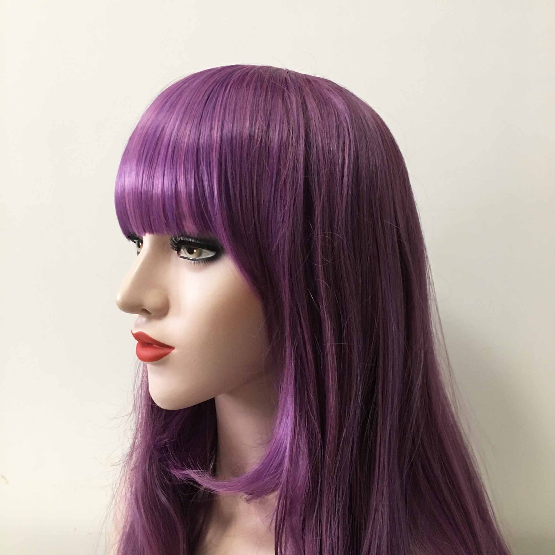 nevermindyrhead Women Purple Long Wavy Blunt Bangs Layered Wig