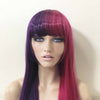 Women Purple Magenta Pink Split Colors Long Straight Blunt Full Bangs Wig