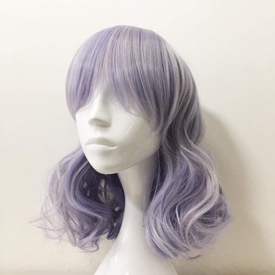 Women Purple Medium Length Fringe Bangs Cosplay wig