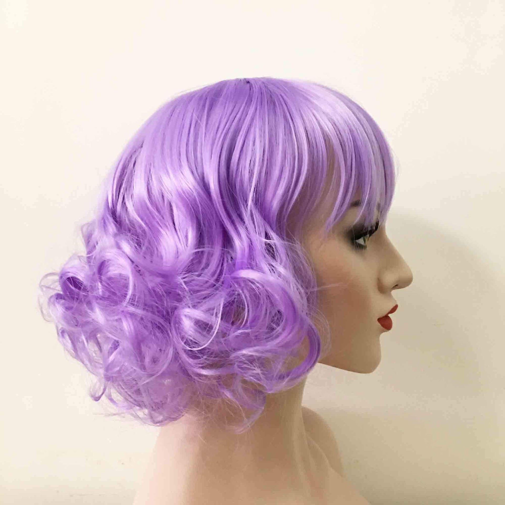 nevermindyrhead Women Purple Short Curly Fringe Bangs Lolita Wig