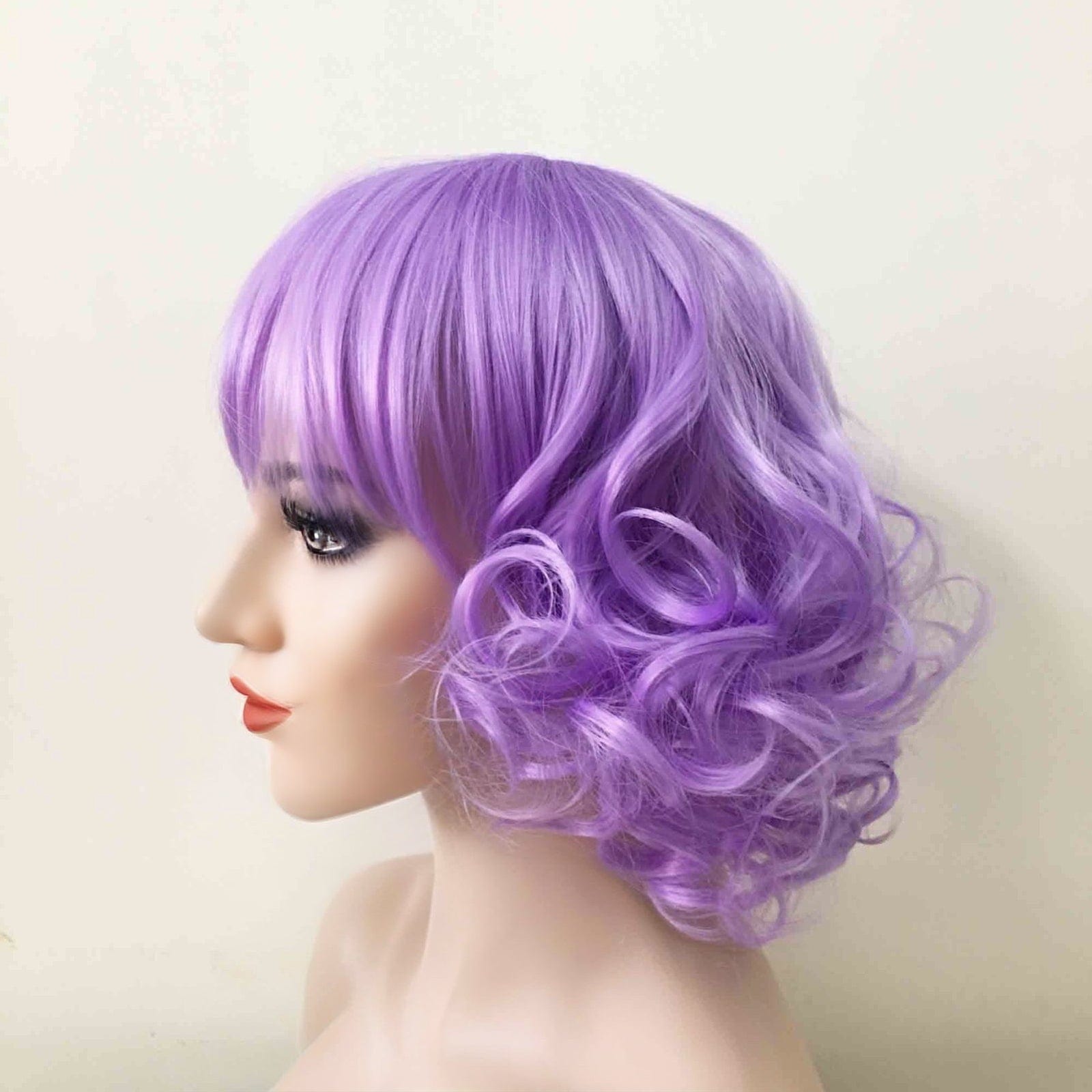 nevermindyrhead Women Purple Short Curly Fringe Bangs Lolita Wig