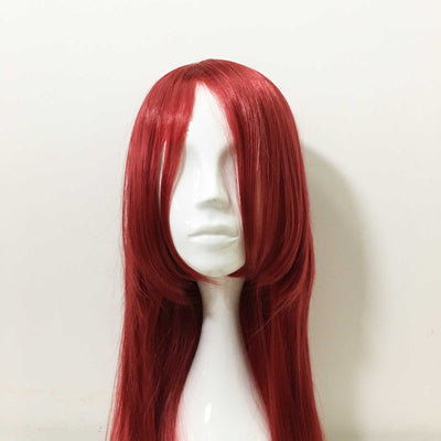 Women Red Extra Long Straight Long Bangs Middle Part Cosplay Wig